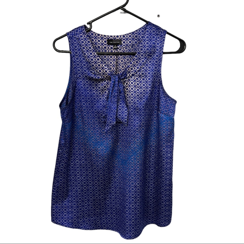 The Limited Tie Neck Tank Blouse Size Medium Blue White Ombré Polyester